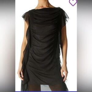 Black And Purple Sheer Ruffled Dress